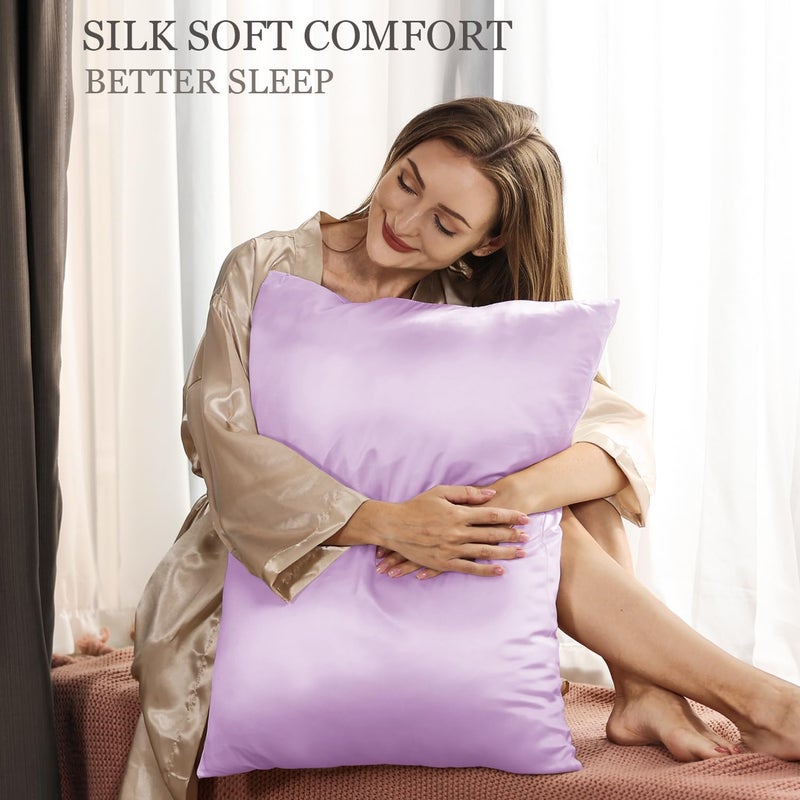 Adubor 100% Mulberry Silk Pillowcase for Hair and Skin with Hidden Zipper, Both Side 23 Momme Silk, 900 Thread Count(20x26 inches, Standard Size, Light Purple, 1pc) - Image 2